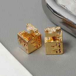 Ear Studs Personalised Trendy Geometric Square Metal Hollow Light Luxury All-Match Diamond-Embedded High Sense Eardrops Earrings