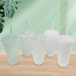 Mugs 24oz Clear Cup Plastic Mugs Transparent Tumbler Summer Reusable Cold Drinking Coffee Juice Mug with Lid and Straw L240312