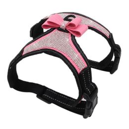 Dog Collars & Leashes Adjustable Puppy Bow Harness Bling Rhinestone Pet Dogs Safe Travel Supplies For Small Medium Large273z