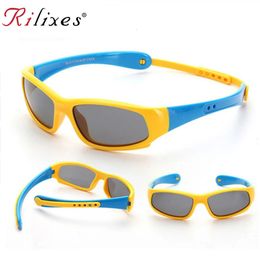 RILIXES No easily broken Kids TR90 Polarised Sunglasses Children Safety Brand Glasses Flexible Rubber Infantil 240226