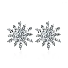 Stud Earrings Sparkling Snow Flake Earring For Women Girl Lady Fine Jewellery Gift S925 Silver Zircon