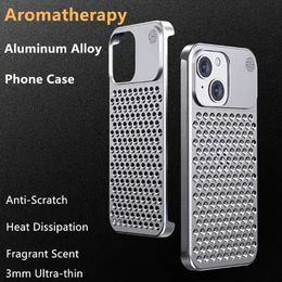 Metal Cooling Aluminium iPhone 15 14 13 12 Pro Max Case Hollow Aroma Diffuser Heat Dissipation Anti-fall Phone Case Suitable for Huawei