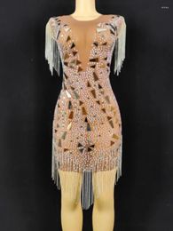 Stage Wear High Quality Diamond Sequin Irregular Tassel Dress 2024 Fashion Custom Women'S Clothing