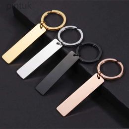 Keychains Lanyards 10Pcs 12x50mm Strip Bar Keychain Mirror Polish Stainless Steel Stamping Blank Keychain For DIY Engrave Tags Keychain ldd240312