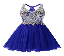 Beaded Crystal V Neck Homecoming Dresses Knee Length 2019 Short Party Dresses for Birthday Prom Gowns3868629