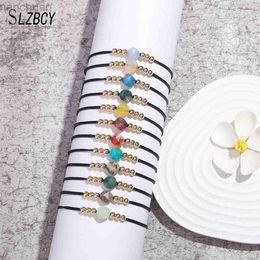 Bangle 12pcs Simple Design Natural Stone Cutting Pendent Bracelets For Women Girls Handmade Woven Rope Chain Wristband Pulseras Bangles ldd240312
