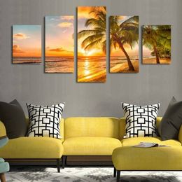 5pcs set Unframed Coconut Sunset Glow Wall Art Oil Painting On Canvas Fashion And Impressionist Textured Paintings Home Picture279v