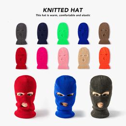 Autumn Ski Mask Solid Colour Acrylic Three Hole Knitted For Men And Women Warm Winter Hat 957395