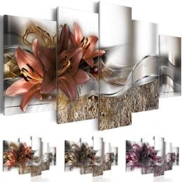 No Frame Set of 5 Flower Canvas Art Print Modern Abstract Wall Painting Home Decoration Gift for Love Choose Color & Size246m