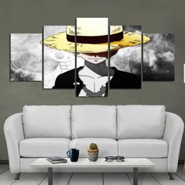 Modern Style Canvas Painting Wall Poster Anime One Piece Character Monkey Luffy with a Golden Hat for Home Rooms Decoration2424
