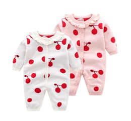 Jumpsuits Born Baby Clothes Spring Autumn Toddler Girls Knitted Romper White Pink Fruits Print Long Sleeve For 024M3669688