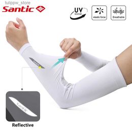 Protective Sleeves Santic Arm Warmers Men Women Cycling Arm Sleeves Sun UV Protection Breathable Sports Anti-Sunburn Sleeves for Running Jogging L240312