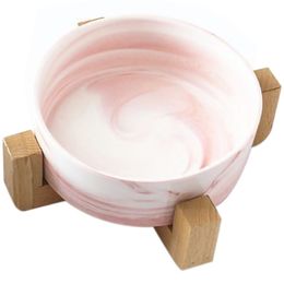 Dog Feeders Ceramics Dog Bowls Wooden Rack Ceramic Single Bowl Lovely Pet Food Water Drink Dishes Feeder Pink Y2009172674