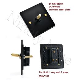 86MM Stainless Steel Matte Black Panel Wall Toggle Switch Brass knurling Knob Retro Vintage Phone Fan Internet TV SCREW Y200407309q