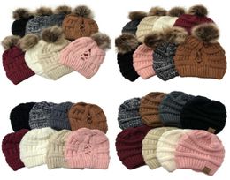 32 style Criss Cross Skull Cap Women Girl Winter Knitted Hats Outdoor Ponytail Beanie Detachable Pompom4028458