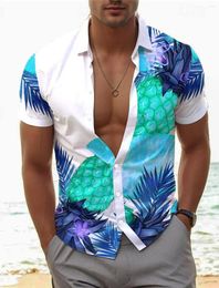 Men's Casual Shirts 2024 Pineapple Tropical Resort Hawaiian 3D Printed Shirt Button Up Short Sleeve Summer Beach Vacation Daily Wear