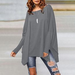 Bustiers & Corsets 4# Women Bat Shirt Long Sleeve O-Neck Plus Size Irregular Tops Solid Color Chiffon Blouse Summer Casual Loose