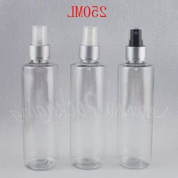250ML Transparent Plastic Bottle With Silver Spray Pump , 250CC Toner / Water Sub-bottling , Empty Cosmetic Container Relvd