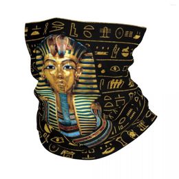 Bandanas Ancient Gold Pharaoh Egypt King Tut Bandana Neck Warmer Women Men Winter Ski Tube Scarf Gaiter Egyptian Hieroglyphic Face Cover