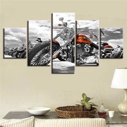 Canvas Pictures Poster Modular Prints Wall Art 5 Pieces Motorcycle Black And White Painting Decor Living Room Or BedroomNo Frame338V