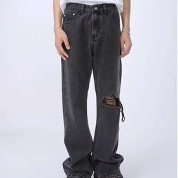 Casual Pants Summer Distressed Micro Flared High Street Jeans For Men's Trendy Instagram Loose Straight Drape Wide Leg Casual Pants Thin