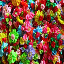 80pcs New Pet Hair Bows Flower Style Rubber bands dog bows Cute Petal pet hair dog accessories grooming Topknot285W