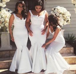 2019 NEWEST Long Bridesmiad Dresses Mermaid Tank Satin White Maid Of Honour Gowns Floor Length Bridal Party Wear Custom Made2519123