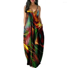 Casual Dresses Dress For Women Halter Neck Summer Fluorescent Lines Print Sleeveless Midi Backless Loose Party Sexy Beach Streetwea