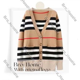 Luxury Burberyy Coat Womens Jacket Designer Women's Sweater Cashmere Cardigan Mid-length Knitted V-neck Loose Striped Sweater Thin Ladies Coat Bur Jacket 733