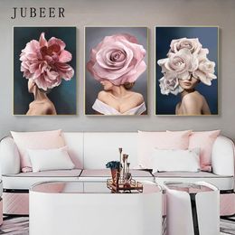 Fashion Girl Pictures Abstract Canvas Painting Flower Wall Art Posters on The Wall Home Decoration Modern Poster Home Decor219L