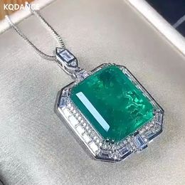 KQDANCE Created Sapphire Paraiba Tourmaline Pariba Emerald Gemstone Diamond Pendant Necklace with Large Blue Green Stone Jewellery 240229