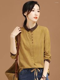 Women's Blouses HCXR Women 2024 Autumn Vintage Turn Down Collar Long Sleeve Shirt Retro Elegant Chic Contrasting Female Fashion Tops