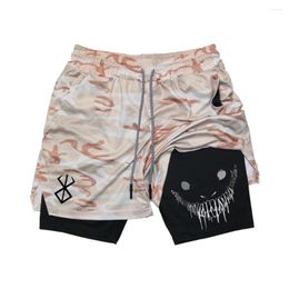 Mens Shorts Anime Berserk Running Men Fitness Gym Training 2 In 1 Sports Quick Dry Workout Jogging Double Deck Summer