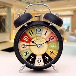 Other Clocks Accessories Silent Battery Operated Wake Up Vintage Quartz Bedroom Nightlight Design Analogue Non Ticking Alarm Clock Bedside Twin Bell WF925L2403