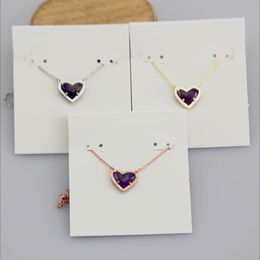 Pendant Necklaces Necklace Purple Quartz Heart Heart Stone Real 18K Gold Plated Dangles Glitter Jewelries Letter Gift With free dust bag