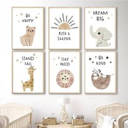 Paintings Elephant Bear Giraffe Lazy Lion Sun Boho Wall Art Canvas Painting Nordic Posters And Prints Pictures Kids Baby Room Deco334S