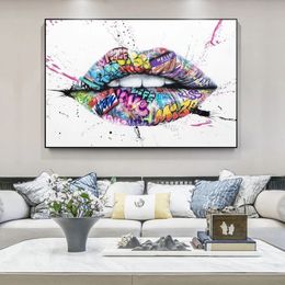 Modern Graffiti Art Canvas Paintings Abstract Lips Posters and Prints Wall Art Pictures for Living Room Home Decor Cuadros No Fra249g