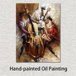 Musical Jazz Oil Painting Abstract Hand Painted Lady Artwork Paintings Picture for Living Room Wall Decor265H