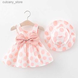 Girl's Dresses Summer Toddler Girl Clothes Set Baby Beach Dresses Cute Bowknot Sleeveless Cotton Newborn Princess Dress+Sunhat 3 6 9 12 18 24M L240313