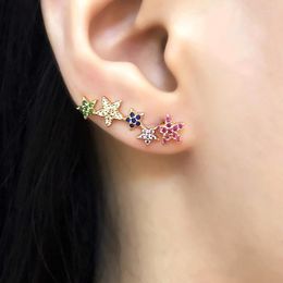 Stud Earrings Tiny Star Moon Paved Micro Multicolor Zirconia Gold Color Adjustable Boho Clip Cuff Ear Earring CZ Fashion Jewelry
