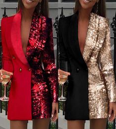 Sequins Long Sleeve Blazer Dress Women Suits Jacket Prom Dresses Custom Made Plus Size Women Evening Gowns One Piece3653685