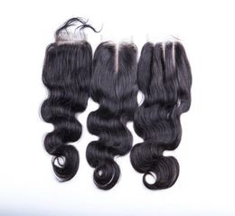 Brazilian Virgin Human Hair Weave Closures Body Wave Straight Natural Black 35x4 Lace Closures Three Middle Part2766356