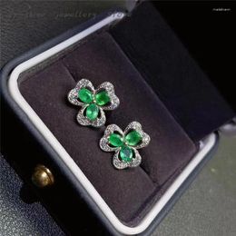 Stud Earrings 925 Silver Inlaid Natural Emerald Fine Craftsmanship High-end Jewellery Can Be Customised