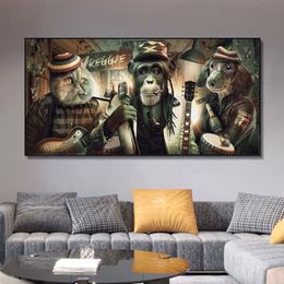 Modern Abstract Smoke Glasses Music Hip Hop Monkey Posters and Prints Canvas Painting Print Wall Art for Living Room Home Decor Cu233z