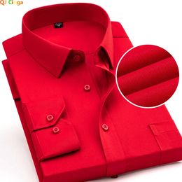 Bright Red Long-sleeved Shirt Mens Single-breasted Square Collar Shirts Business / Wedding / Party Casual Shirt Blue White 6XL 240307