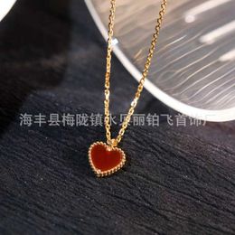 V Gold Plated Mijin Little Red Heart Necklace Versatile Fashion Love Collar Chain Handmade Inlaid with Natural Stones