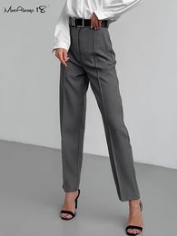 Mnealways18 Gray Office Pencil Pant High Waist Business Pleated Trousers Spring Summer Slim Long Classic Ladies 2024 240304
