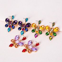 Dangle Earrings Exaggerated Butterfly Shaped Women's Colorful Rhinestone Hollow Pendant Girl Party Banquet Big Drop Jewelry