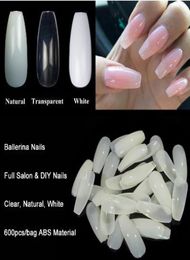 600pcsBag Ballerina Nail Art Tips TransparentNatural False Coffin Nails Art Tips Flat Shape Full Cover Manicure Fake Nail Tips5826747