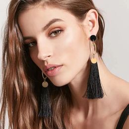 Dangle Earrings Fashion Women Fringed Golden Disc Black Resin Tassel Long Bohemian Jewelry Gifts